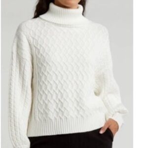 Tahari White Cable Knit Turtleneck Sweater